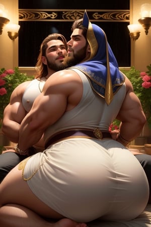 (masterpiece), 3d best clear quality, beautiful clear eyes, clear perfect man face, handsome beard man, charming smiling face man, face male, he has short hair, handsome man beard face, big huge extra fatty breast boobs, skinny tummy and backside, hourglass body shape waistline, big extra wide curvy hips, curvy body, big extra beefy extra fatty round butt, big man bigger bugles bigger, big extra beefy wide fatty thighs, man oil shining wet body, under the flowers falling, wearing beautiful arabian style man dress jewelry, big fatty butt, man body, high quality, man handsome face, big fatty ass, extra big size curvy wide hips, extra round beefy big extra fatty butt, handsome horny face arabian horny man, in beautiful rainy night, laying down, 2 horny arabian style beautiful dress homosexual men, horny seducing looks, arabian romancing, arabian kissing, laying down, butt posing butt, sex position, arabian dress, 2 homosexual men, laying down, details 3d best quality high quality clear details, MaleBliss,mature,Realism,round ass,Male focus,yoav_even, men