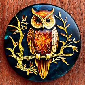 Lace painting, owl, Fantasy, Amber, Jade, Rubin, Marble