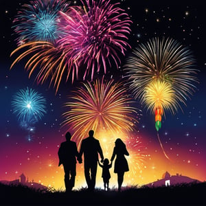 People with Campagne, Fireworks, night, best quality, insane detailed, vibrant colors, Happy, festivity, new year