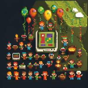 10 celebration party, a lot of human, number ten, ten years, ten theme, video game style, 16 colors limit, pixel, cute, atari, loads of joy