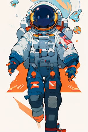Minimalist UI illustration of astronaut floating in space in a flat illustration style on a white background with bright color scheme, dribbble, flat vector ,mika pikazo