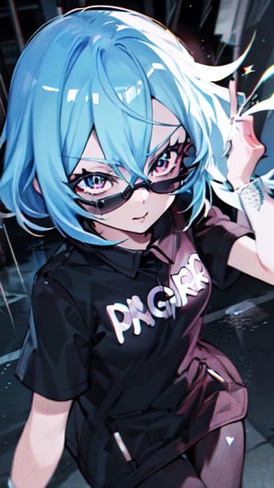  	2d, (flat color), (masterpiece, best quality : 1.2), 1girl, tomboy, baggy street clothes, prismatic effect, street, rainy night, chromatic aberration, shattered glass, shimmering, dark, portrait, (neon energy eyes), magic dust,High detailed ,col