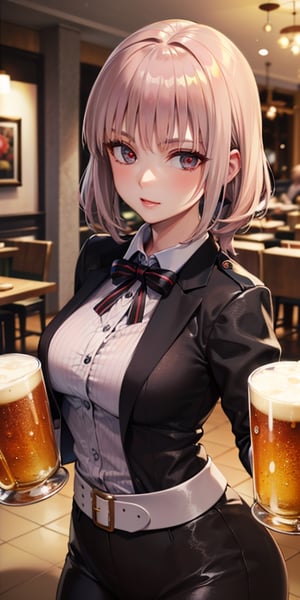 masterpiece,best quality,ultra-detailed,8K,High detailed, a beautifull german woman serving beer at a german restaurant, in Oktober fest, wears the traditional Bavarian dress
