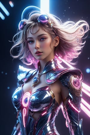 (wide_angle _view, full_body_shot), (zero gravity, weightlessness, floating in space, floating_hair), Beautiful sailor sun saturn in a pink reflective robotic suit, cyborg style, Xenia Tchoumitcheva/Franziska Knuppe hybrid, (in space, stars, space battle, starships, light rails, light particles), 8k resolution concept art portrait by Greg Rutkowski, Artgerm, WLOP, random neon holographic, prismatic, dynamic lighting hyperdetailed intricately detailed Splash art trending on Artstation Unreal Engine 5 volumetric lighting golden ratio dynamic lighting retrofuturism cyberpunk 8k resolution synthwave vaporwave solarpunk futuristic retrofuturism, ,bingnvwang,sailor moon gang