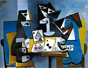 p1c4ss0, cubism oil painting of dogs playing poker