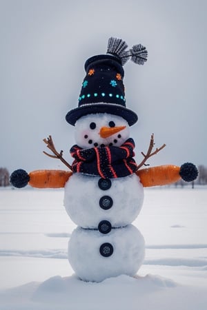 A snowman with a carrot nose and coal buttons.,DonMN30nChr1stGh0sts