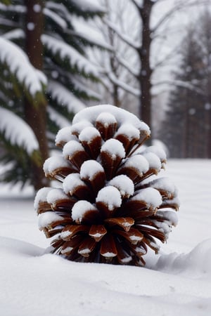 A close-up of a snow-covered pinecone.,DonMN30nChr1stGh0sts