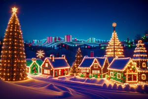 A Christmas village with miniature houses and shops decorated for the holiday season.,DonMN30nChr1stGh0sts