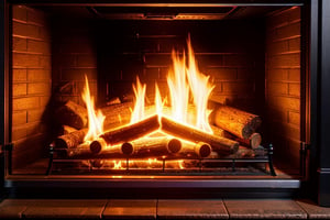A close-up of a burning fireplace with logs and embers and stocking hung above,,DonMN30nChr1stGh0sts