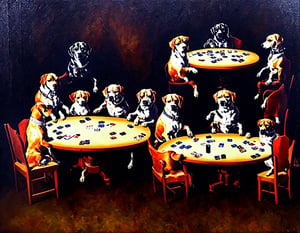 oil painting of dogs playing poker