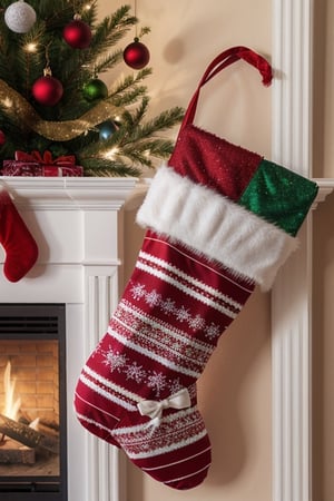 A Christmas stocking filled with gifts.