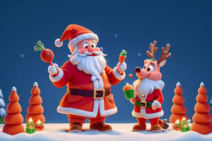 Santa Claus feeding Rudolph te red-nosed reinderr some carrots