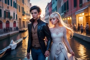  masterpiece,best quality, highly detailed, weiss schnee,1girl,solo,scar across eye,  cowboy shot, walking with female companion in venice, italy, canal, crowd, (volumetric lighting), intricate details, tonemapping, sharp focus, hyper detailed poakl, 