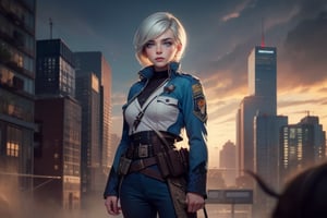  masterpiece,best quality, highly detailed, weiss schnee,1girl,solo,scar across eye,  cowboy shot, wearing military uniform, standing with fellow officer in cityscape, (volumetric lighting), intricate details, tonemapping, sharp focus, hyper detailed poakl, 