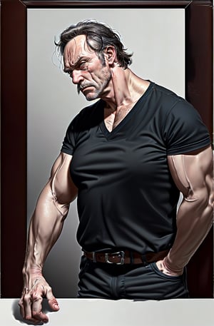 (Masterpiece, Detailed Image, 8K, Real Image) Middle-aged man, grim expression, nihilistic face, full body shot, Quint Eastwood, tough guy