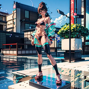 araffe woman in a transparent silk bikini posing for a picture, photorealistic perfect body, realistic bikini, hyperrealistic full figure, realistic shaded perfect body, oppai proportions, thicc, smooth 3d cg render, japanese goddess, intricate body, photorealistic full body, photorealistic anime girl render, 8k octae render photo, oppai