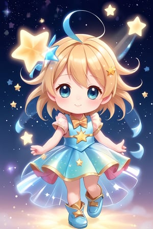 (cute twinkle star background:1.3), light colors, (1 little magician girl:1.2), translucent layer, blend with twinkle star