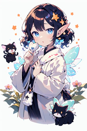 acrylic color, cute, kawaii, (fuwafuwa illustration:1.6),
BREAK
black cat, black robe, star stick, fairy tone, fairy