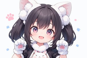 (1 little girl:1.4),  smile,  open mouth, white rabbit gloves, paw pose, 
(cute illustration:1.2),  (fuwafuwa illustration:1.2),  white background