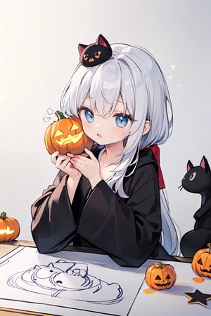 cute, kawaii, (fuwafuwa drawing:1.6),
BREAK
black cat, black robe, star stick, halloween pumpkin