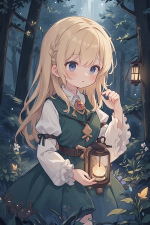 deep forest, aesthetic, (crhistmas feilds), moonlight, film lighting, high_resolution, (high_quality), best quality, figure holding a lantern, anbient lighting, long_sleeves, hair_past_waist, pauldron ,Cute girl