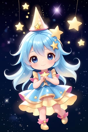 (cute twinkle star background:1.3), light colors, (1 little magician girl:1.2), translucent layer, blend with twinkle star