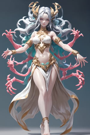 Greek goddess with (six arms:1.25) with perfect hands and silver skin. Best quality score_9, with insane details and vivid colors in a realistic anime style.