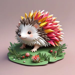 Cute hedgehog. Best quality score_9, with vivid colors in a realistic papercraft style.