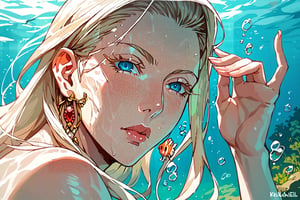 masterpiece, best quality, highly detailed, score_9, score_8_up, score_7_up, score_6_up, TahamineXL,1girl, source_anime, blue_eyes, blond eyelashes, nude, perfect body, perfect proportions, swimming underwater, beautifull illumination, swimming towards the camera,