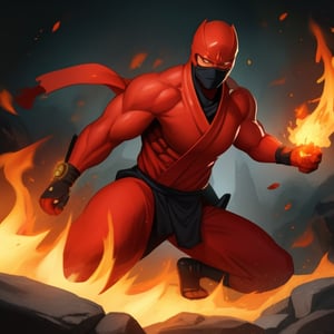 A red ninja with fire elemental power