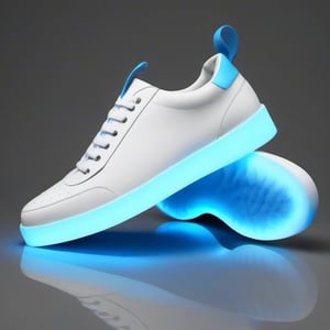 white tennis shoes with blue neon light