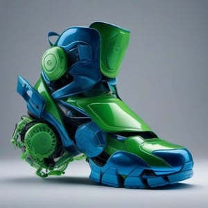 green and blue robotic shoes