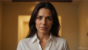 Masterpiece, hyperrealistic, close-up photograph of a woman. ultra-detailed normal skin, high image definition, BREAK.

Pao, a 40-year-old Italian woman with long straight black hair, standing 1.60 meters tall, moderately curvy body, brown eyes, with a calm, curious expression. She wears a white shirt, with some buttons undone, suggesting his attributes in a provocative manner, She is an extremely beautiful and sensual woman, BREAK.

Abstract and undefined background, soft lighting, warm tones of yellow and orange, creating a calm and peaceful atmosphere.