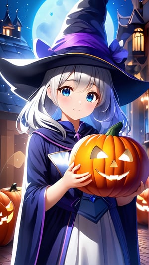 ((1 girl with Halloween costume and wizard hat holding a halloween pumpkin , in the halloween night festival,adorable, happy)), masterpiece, best quality, (extremely detailed CG unity 8k wallpaper, masterpiece, best quality, ultra-detailed, best shadow), (detailed background), (beautiful detailed face, beautiful detailed eyes), High contrast, (best illumination, an extremely delicate and beautiful),1girl,((colourful paint splashes on transparent background, dulux,)), ((caustic)), dynamic angle,beautiful detailed glow,full body