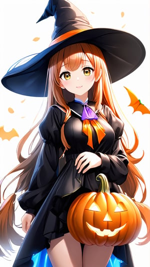 ((1 girl with Halloween costume and wizard hat holding a halloween pumpkin , in the halloween night festival,adorable, happy)), masterpiece, best quality, (extremely detailed CG unity 8k wallpaper, masterpiece, best quality, ultra-detailed, best shadow), (detailed background), (beautiful detailed face, beautiful detailed eyes), High contrast, (best illumination, an extremely delicate and beautiful),1girl,((colourful paint splashes on transparent background, dulux,)), ((caustic)), dynamic angle,beautiful detailed glow,full body