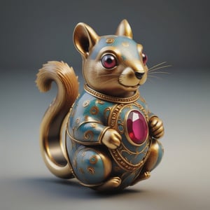 isolated antique artifacts 
simple style Cloisonné ring in the shape of a squirrel, ruby eyes, displayed in the National Museum 
,3D Render Style,3DRenderAF,3d style,dripping paint, toy texture