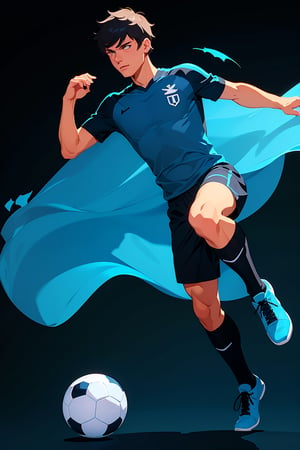 shadow flat vector art, 1man,handsome men, Shot Soccer Jump, Soccer Players, vasco jersey, man, frowning face, Portrait, Germany Male, blue jersey top and white short pants