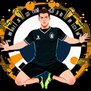 shadow flat vector art,1  young handsome men, Shot Soccer Jump, Germany Male Soccer Players, vasco jersey, man, frowning face,2D Flat Illustration