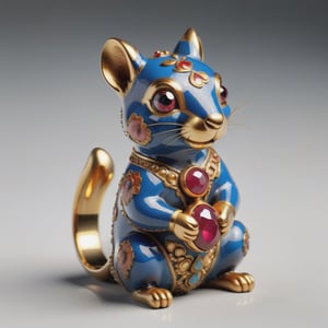 isolated antique artifacts 
simple style Cloisonné ring in the shape of a squirrel, ruby eyes, displayed in the National Museum 
,3D Render Style,3DRenderAF,3d style,dripping paint, toy texture,FilmGirl