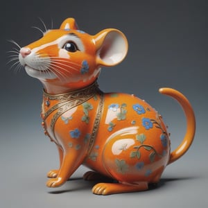 isolated antique artifacts
orange 
Cloisonné rat-shaped porcelain in the Palace Museum
,3D Render Style,3DRenderAF,3d style,dripping paint, toy texture