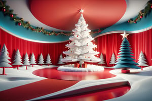 Best quality,masterpiece,ultra high res,the christmas scene in front of the red colored background, in the style of rendered in cinema4d, , playful streamlined forms, ue5, vray, vibrant airy scenes, lightbox