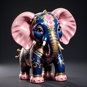 isolated 
light pink Cloisonné style elephant toy,3D Render Style,3DRenderAF,3d style,Obsidian_Gold,dripping paint