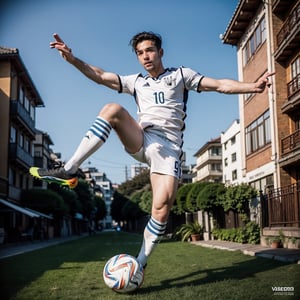 the cover of a new tv show in shanghai, 1 handsome men, Shot Soccer Jump, Germany Male Soccer Players, vasco jersey, inspired by breakdance photography, weathercore and hikecore aesthetics,perfect,realhands