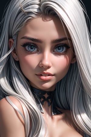 1girl, (extreme close up of half of face), Icelandic beauty, (sparkling blue eyes),(with long white hair), symmetrical eyes, beautifully detailed face, beautifully detailed eyes, dramatic lighting, RAW color photo, ultrarealistic, ultra high resolution, vivid colors, 