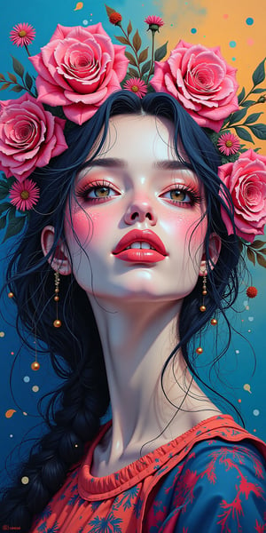 (beautiful and aesthetic:1.4),  a beautiful young woman, displayed on the video wall at downtown, kind smile, bliss, fantasy, abstract, intricate, street art, artwork
realistic details, colorful, vibrant colors, well lit background,