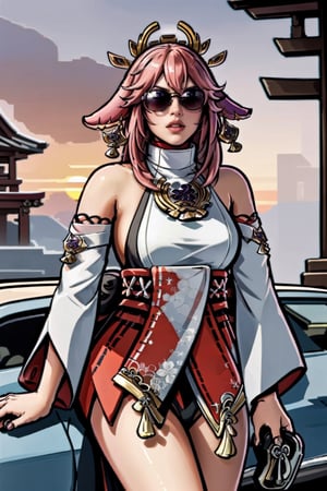 GAME_GTA6_TrailerGirl_ownwaifu,
((masterpiece)),((best quality)),(highres, absurdres), original, official_art, chromatic_aberration, light_particles, bokeh, bloom, depth_of_field, outdoors, day, looking at viewer, solo, cowboy shot,Sunglasses, pistols, gangsters, red tones, sunset tones, sunset ,ganster,Car,gun,style{(((yaemikodef)))},{(((Sunsets)))}, {(((Evening sunsets)))}.,gtasa2004,More Detail,