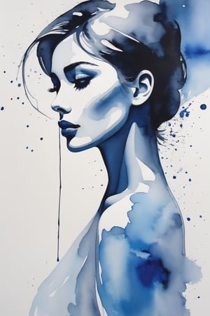 an abstract painting, a simple female abstract figure, in the style of Mikael Brandrup, watercolors, cinema, modern art, 4k.,Makeup,potcoll,High detailed ,monochrome,ink