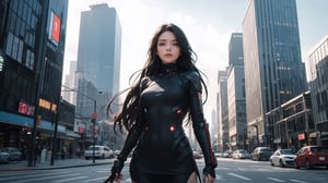 1girl,long hair,Futuristic Cityscape