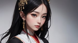 (masterpiece, best quality), 1girl, beautiful face, Classic Chinese beauty with a beauty mark beneath her right eye and flowing black hair, embodying timeless elegance and grace, traditional attire with intricate details, studio portrait with dramatic lighting to emphasize her features, Canon EOS 5D Mark IV, capturing her captivating presence