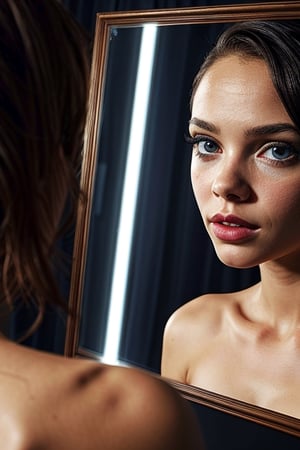 acrtress India Eisley looking at herself in mirror At mirror,1,photo of perfecteyes eyes,girl,photorealistic